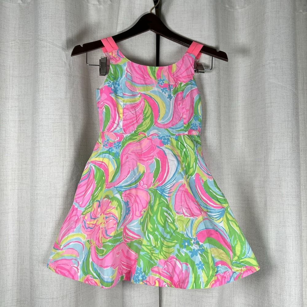Lilly Pulitzer Girls Sz 8 Charlie Floral Dress Fit & Flare Elephant So A Peeling